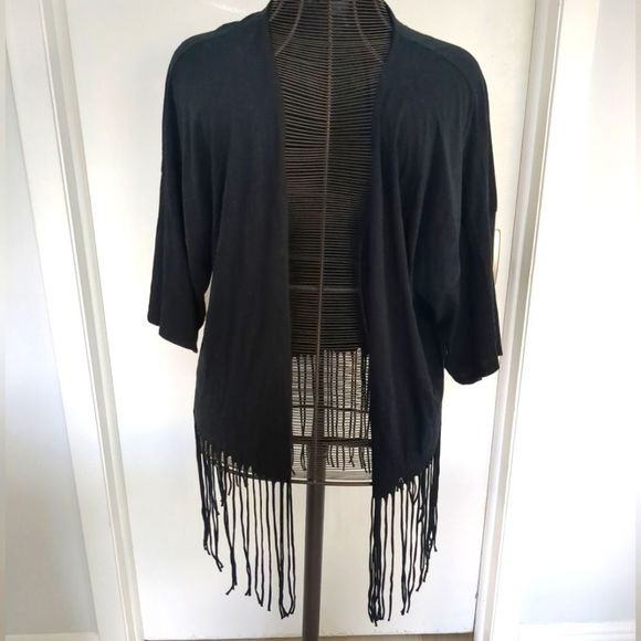 Bobi Black 3/4 sleeve Boho Fridge cover up hippie cardigan size M - Picture 2 of 6